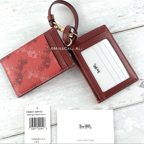 NWT COACH Red Lanyard Card Case Set with Horse & Carriage Print - Picture 4 of 16